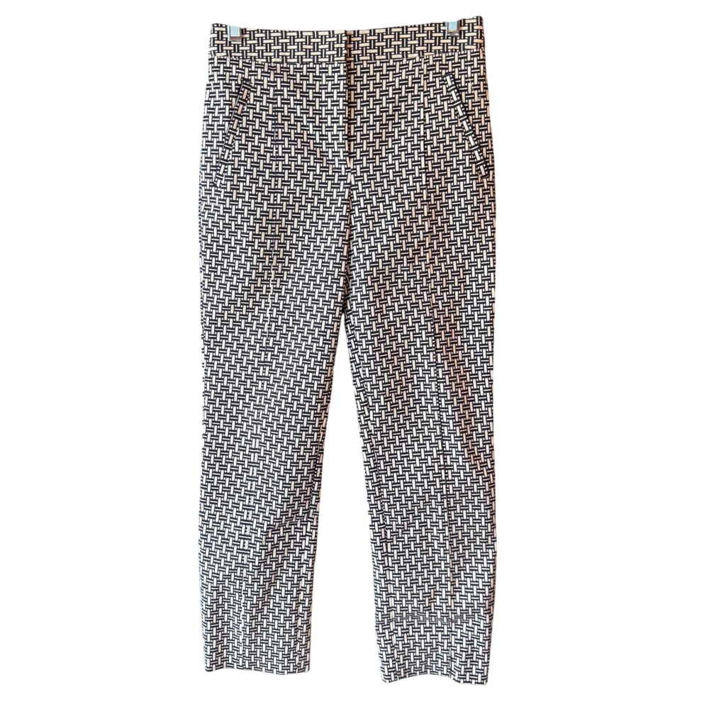 Tory Burch Slim Ankle Pants Size 4 Navy White Geometric Print Trouser READ